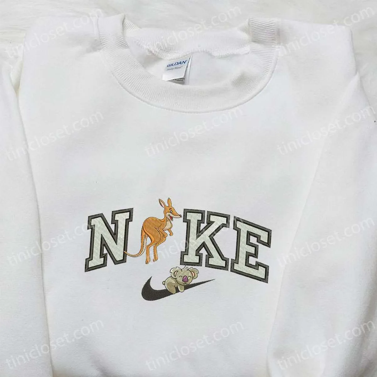 Kangaroo with Koala x Nike Embroidered Shirt, Animal Embroidered Shirt, Nike Inspired Embroidered Shirt