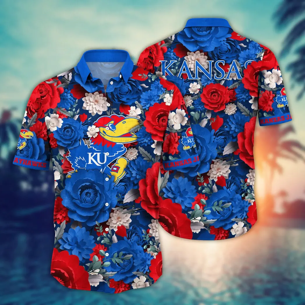 Kansas Jayhawks NCAA Flower Aloha Hawaiian Shirt, Custom Summer Football Shirts VPHWA2451153702