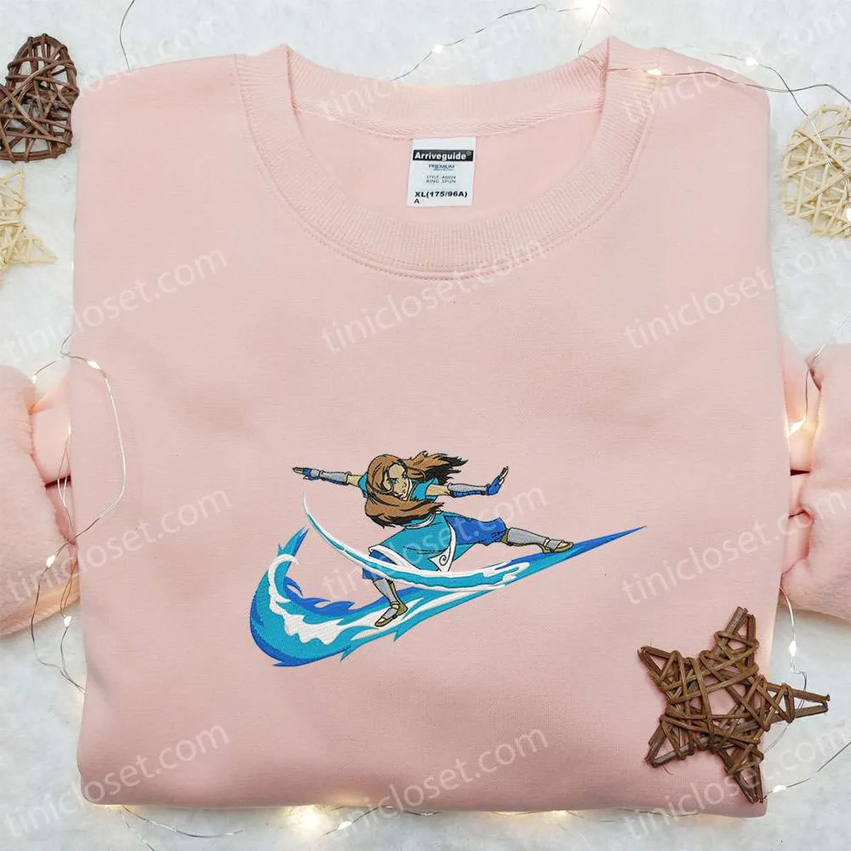 Katara x Nike Swoosh Anime Embroidered Sweatshirt, Avatar Embroidered Shirt, Nike Inspired Embroidered Shirt