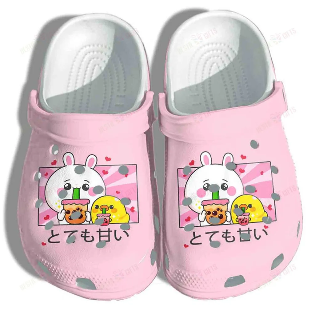 Kawaii Cute Anime Japan Bunny And Duck Drinking Bubble Tea Crocs Classic Clogs