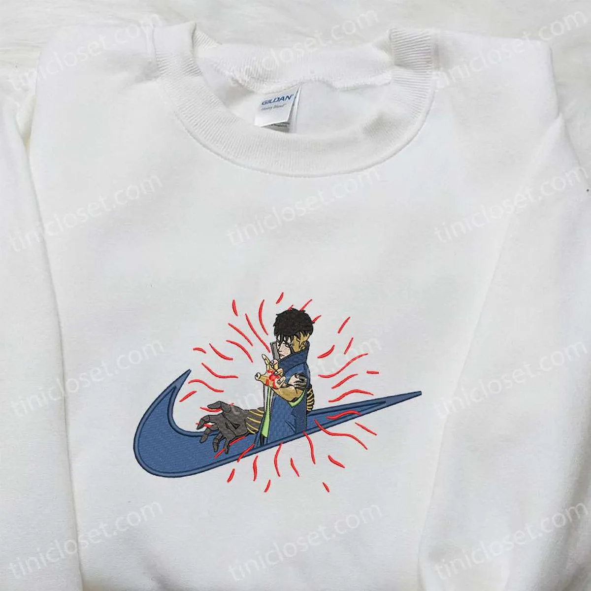 Kawaki x Nike Swoosh Anime Embroidered Shirt, Naruto Embroidered Shirt, Nike Inspired Embroidered Shirt