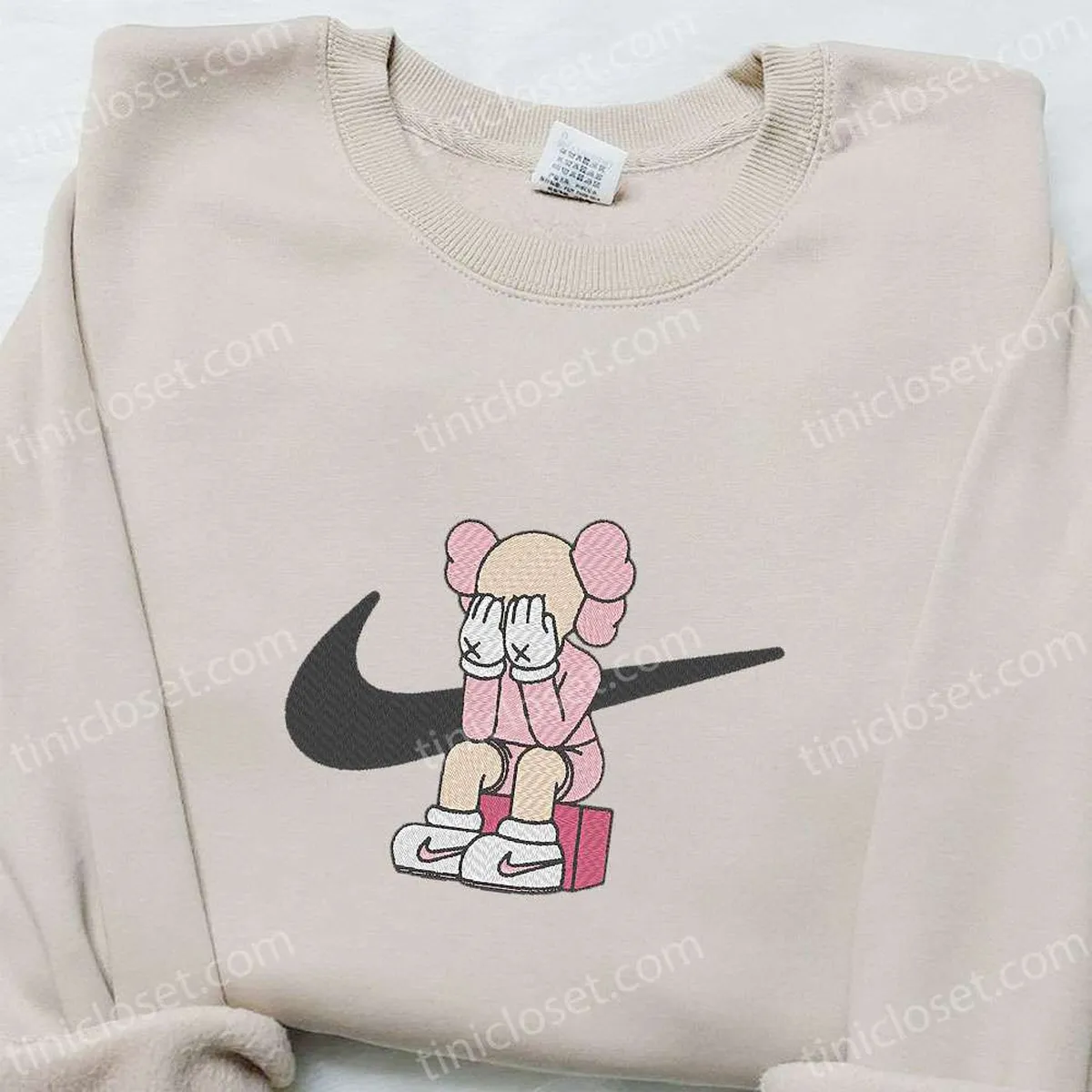 Kaws x Nike Swoosh Anime Embroidered Sweatshirt, Nike Inspired Embroidered Shirt, Best Gift Ideas