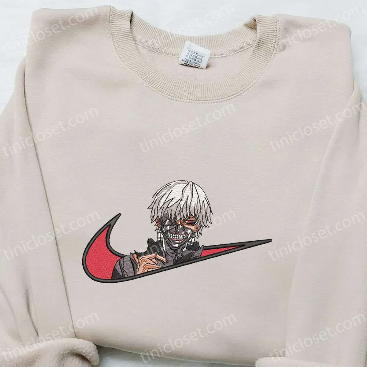 Ken Kaneki x Nike Swoosh Anime Embroidered Sweatshirt, Tokyo Ghoul Embroidered Shirt, Nike Inspired Embroidered Shirt