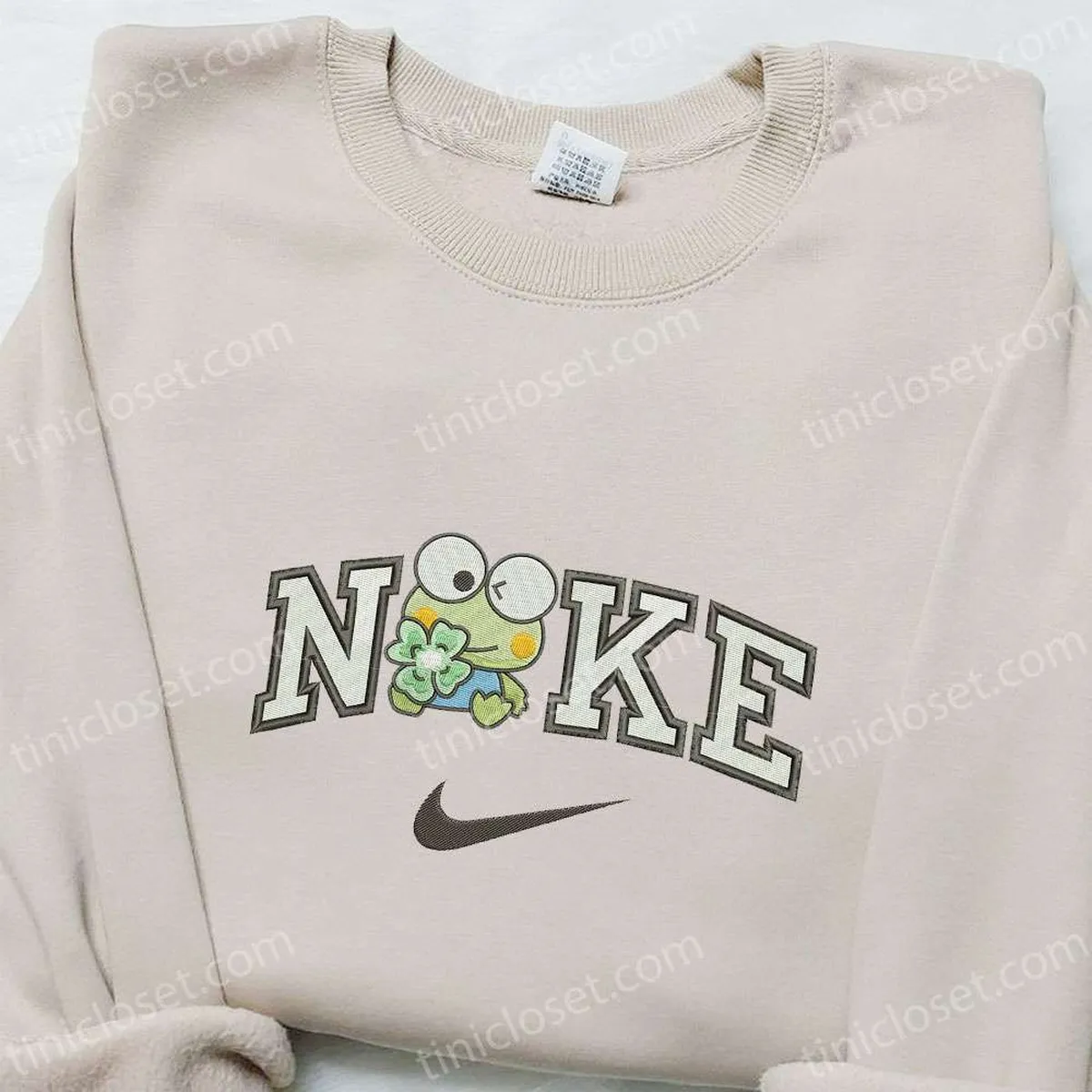 Keroppi Flower x Nike Embroidered Sweatshirt, Cartoon Embroidered Shirt, Nike Inspired Embroidered Shirt