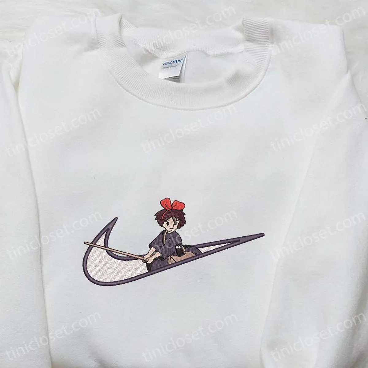 Kiki x Nike Swoosh Embroidered Sweatshirt, Kiki? Delivery Service Embroidered Shirt, Nike Inspired Embroidered Shirt