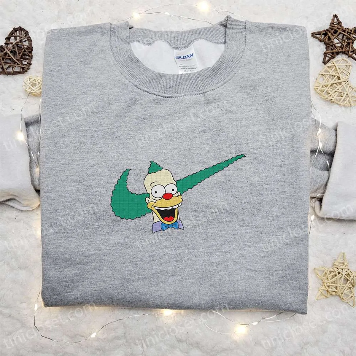 Killer Krusty Doll x Swoosh Cartoon Embroidered Sweatshirt, The Simpson Embroidered Shirt, Best Birthday Gift Ideas for Family