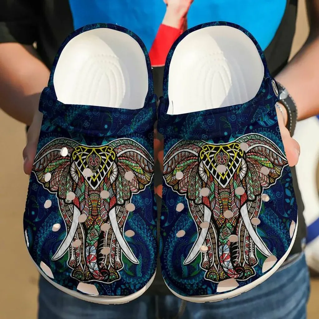 King Elephant Mandala 102 Gift For Lover Rubber Crocs Clog