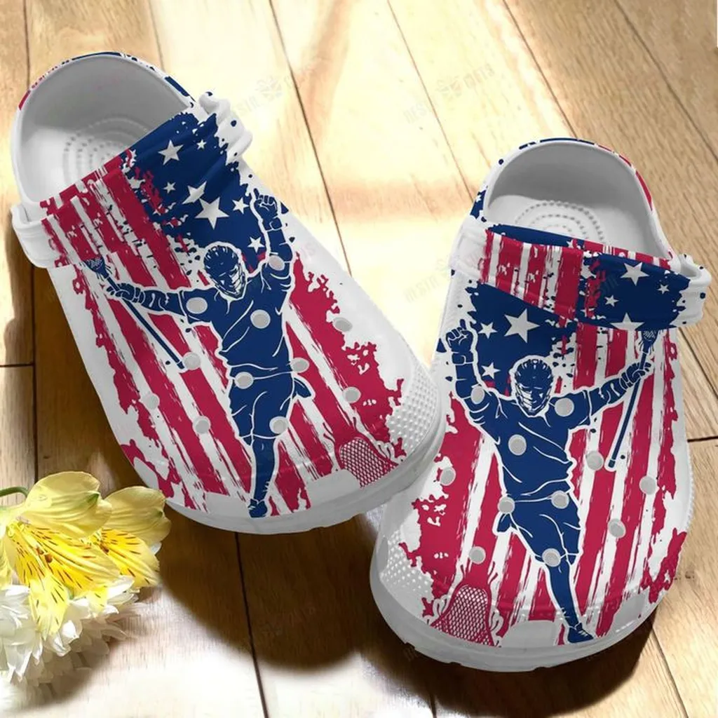 Lacrosse White Sole Lacrosse Flag Crocs, Personalized Crocs Classic Clogs