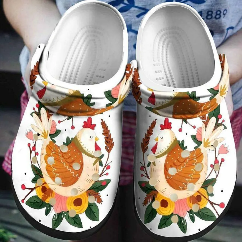 Lady Chicken Flower Personalized 102 Gift For Lover Rubber Crocs Clog