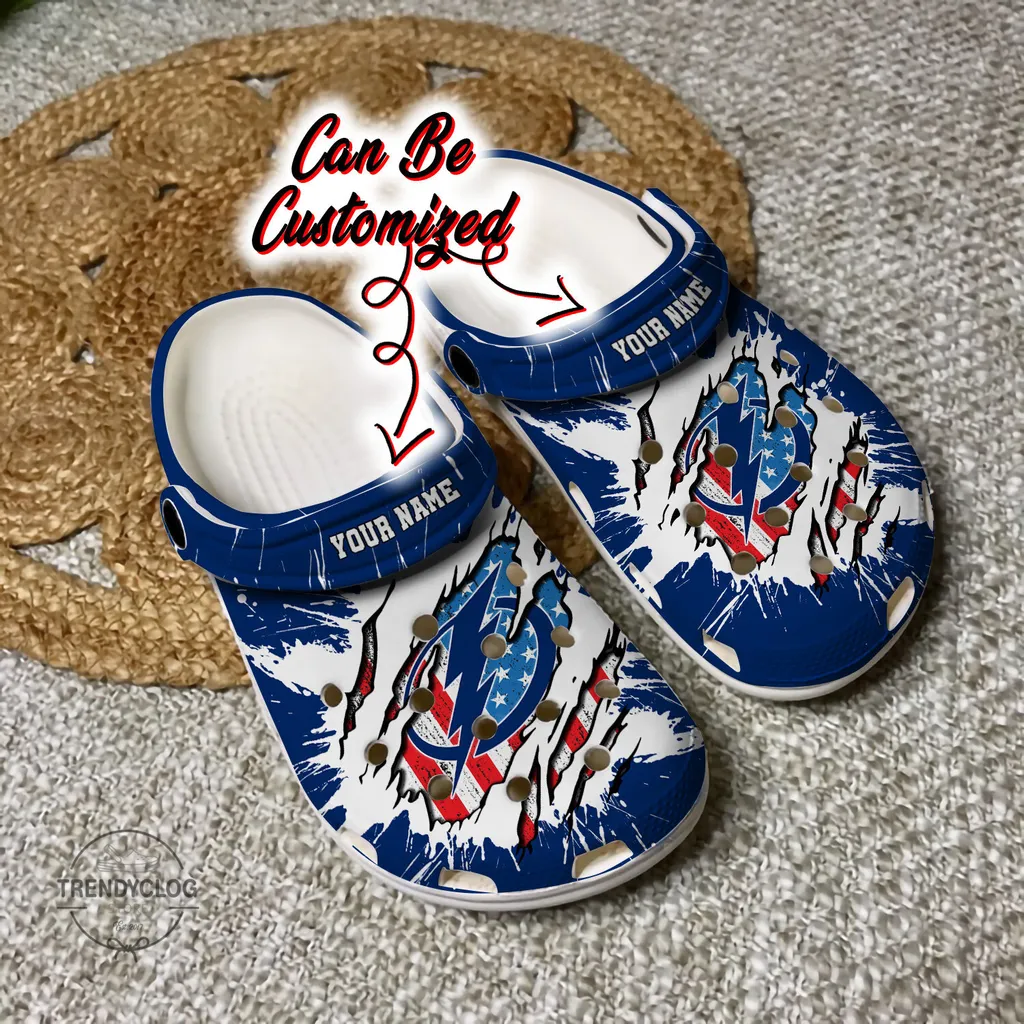 Lightning Crocs Personalized TB Lightning Hockey Ripped American Flag Clog