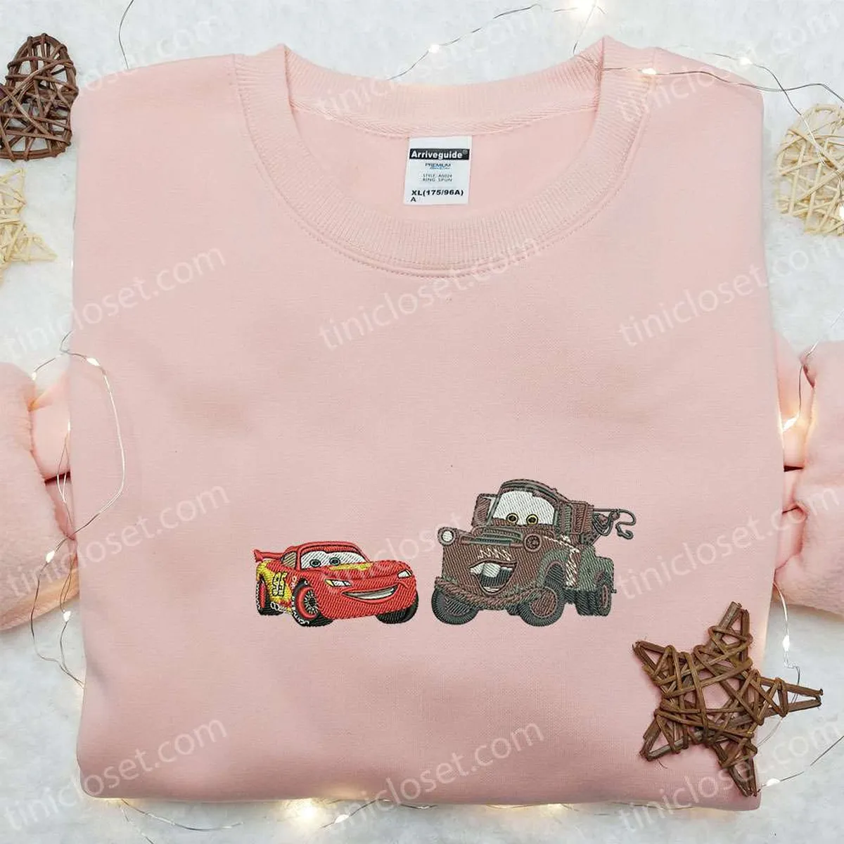 Lightning McQueen And Tow Mater Embroidered Shirt, Disney Pixar Cars Embroidered Hoodie, Cartoon Embroidered Sweatshirt