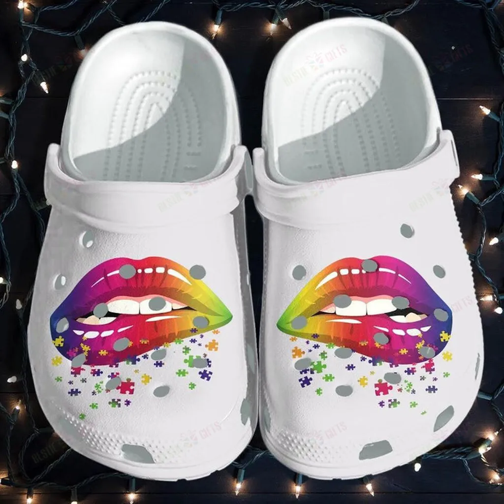 Lip Rainbow Puzzle Crocs, Personalized Crocs Classic Clogs