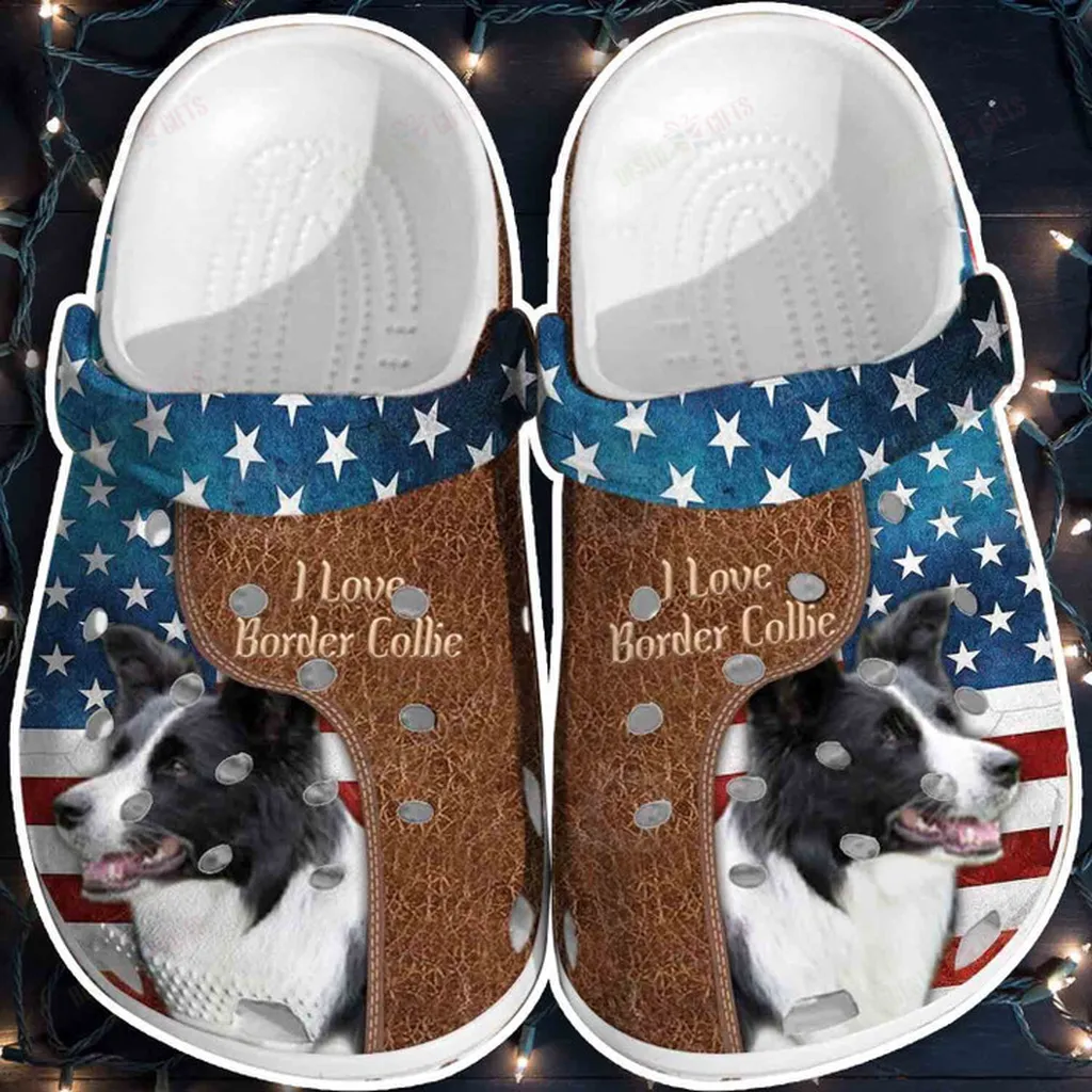 Love Border Collie USA Flag Crocs Classic Clogs