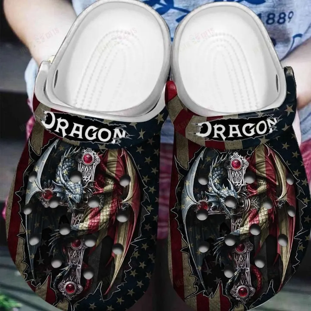 Love Dragon Us Flag Crocs, Personalized Crocs Classic Clogs