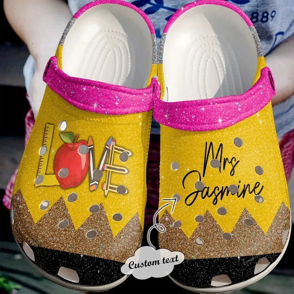 Love Letter Teacher Custom Name Glitter Color Crocs Crocband Clog