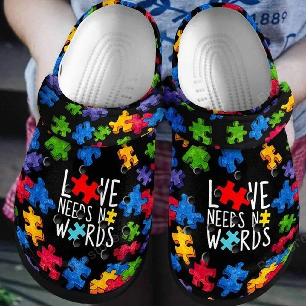 Love Need No Words Puzzle 6 Gift For Lover Rubber Crocs Clog