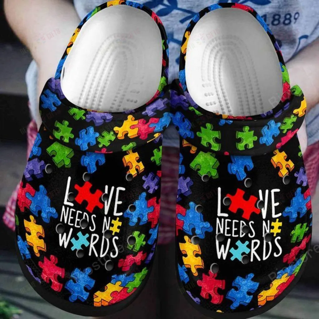 Love Need No Words Puzzle Autism Awareness Crocs Classic Clogs