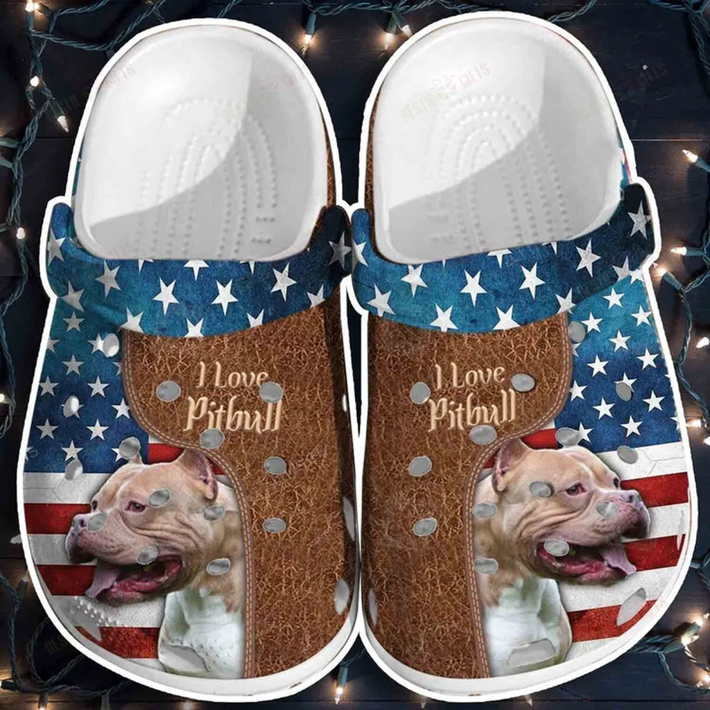 Love Pitbull USA Flag Crocs Classic Clogs