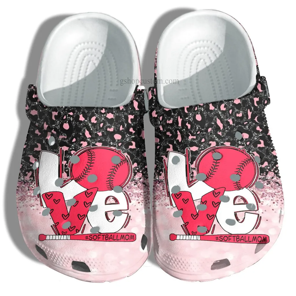 Love Softball Mom Leopard Pinky Croc