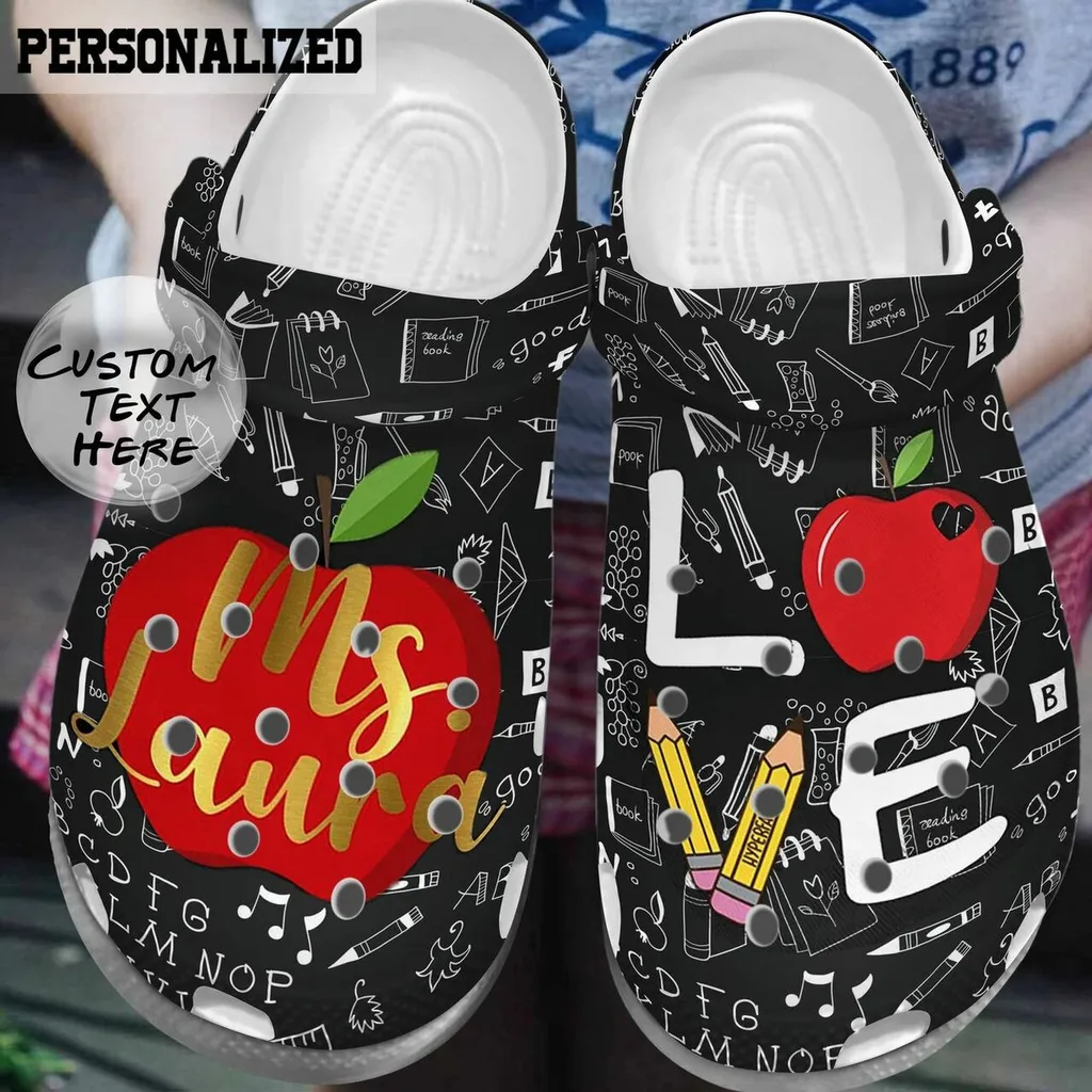 Love Teacher Pattern Custom Name Crocs Crocband Clog