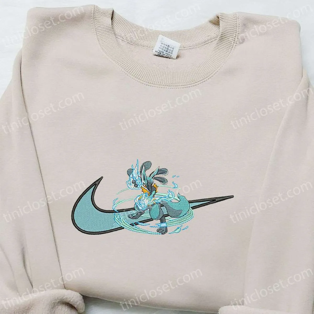 Lucario x Swoosh Anime Embroidered Hoodie, Cool Anime Clothing, Best Gift Ideas for Family