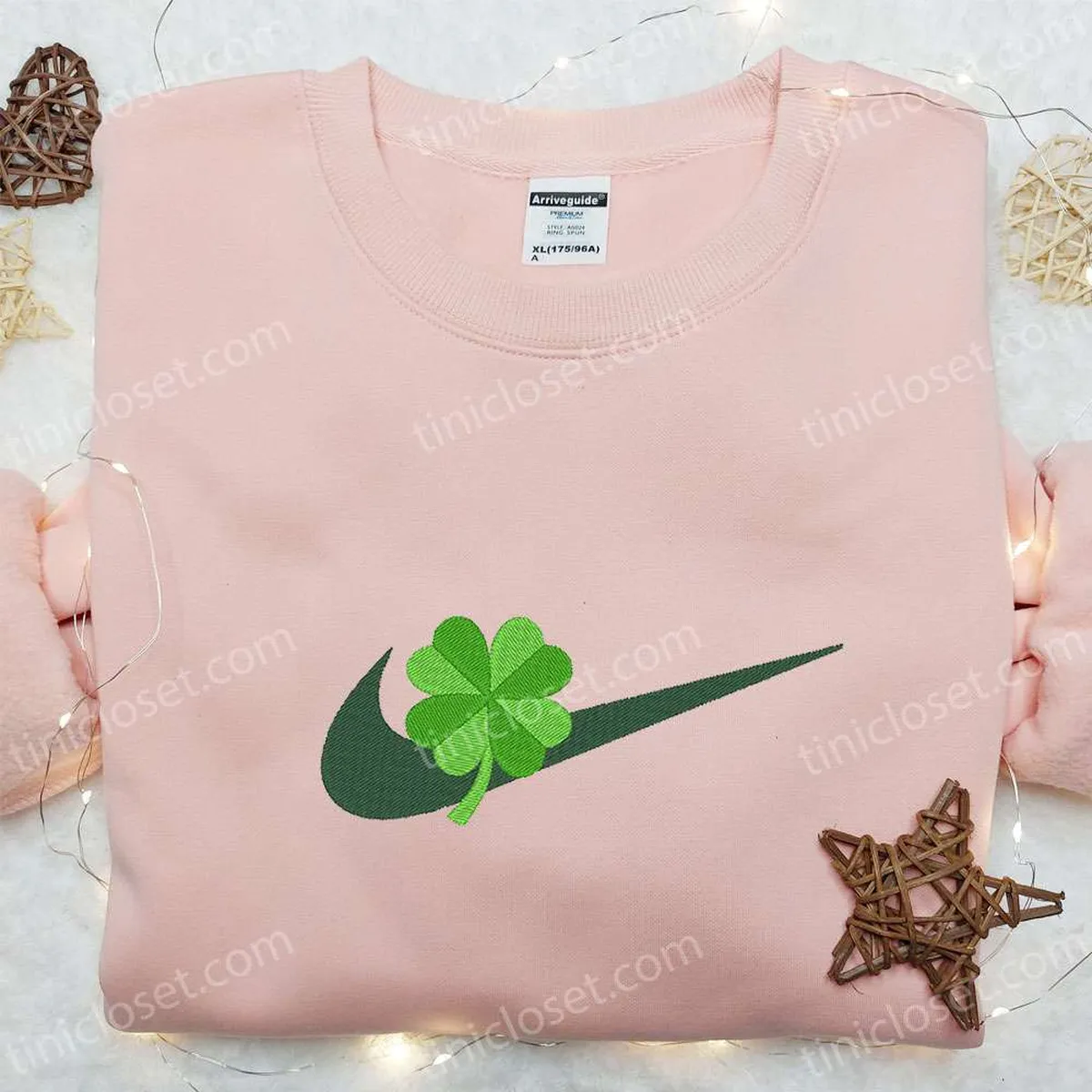 Lucky Grass x Swoosh Embroidered Sweatshirt, Custom Embroidered Hoodie, Best Gift for Family