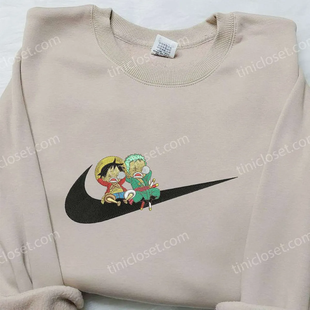 Luffy and Zoro x Nike Embroidered Hoodie, One Piece Embroidered Shirt, Nike Inspired Embroidered Shirt