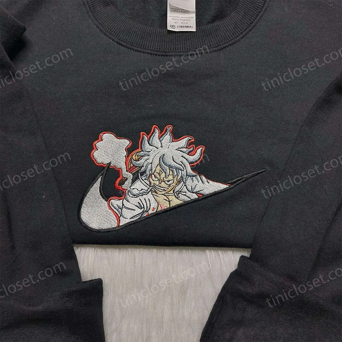 Luffy Gear 5 Embroidered Shirt, One Piece Embroidered Sweatshirt, Cool Anime Hoodie