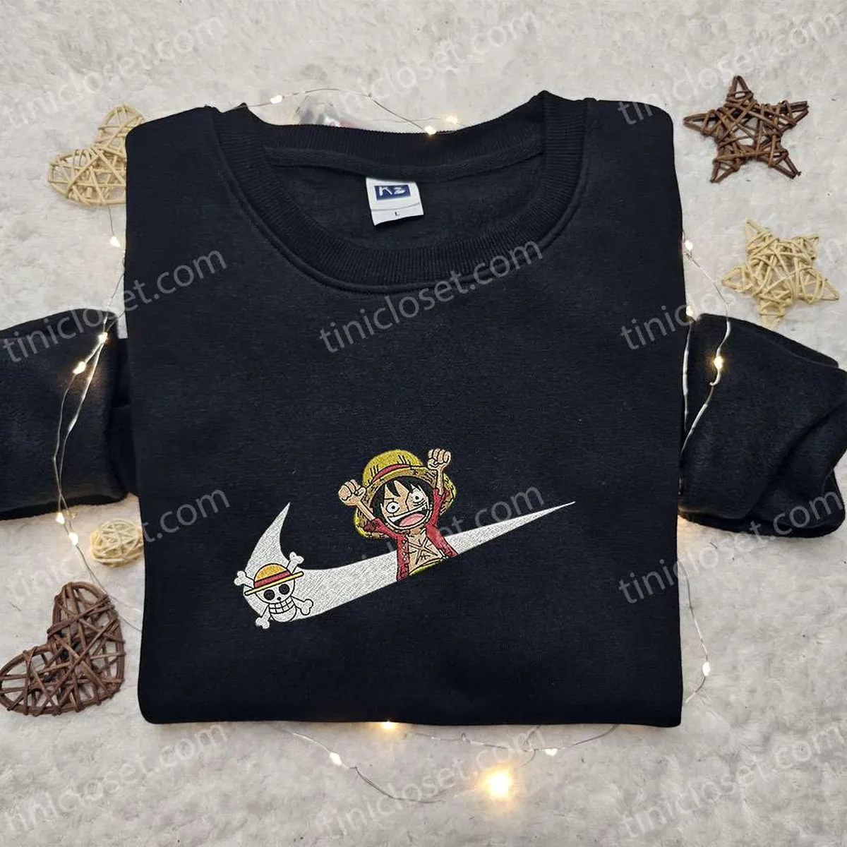 Luffy Kid x Swoosh Anime Embroidered Sweatshirt, One Piece Embroidered Shirt, Best Birthday Gift Ideas for Family