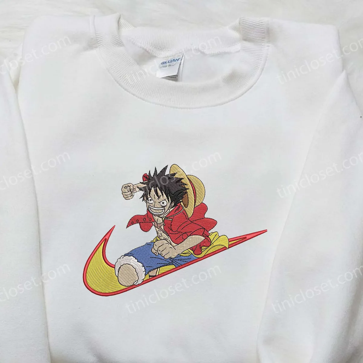 Luffy Nike Embroidered Shirt, One Piece Embroidered Shirt, Nike x Anime Embroidered Shirt