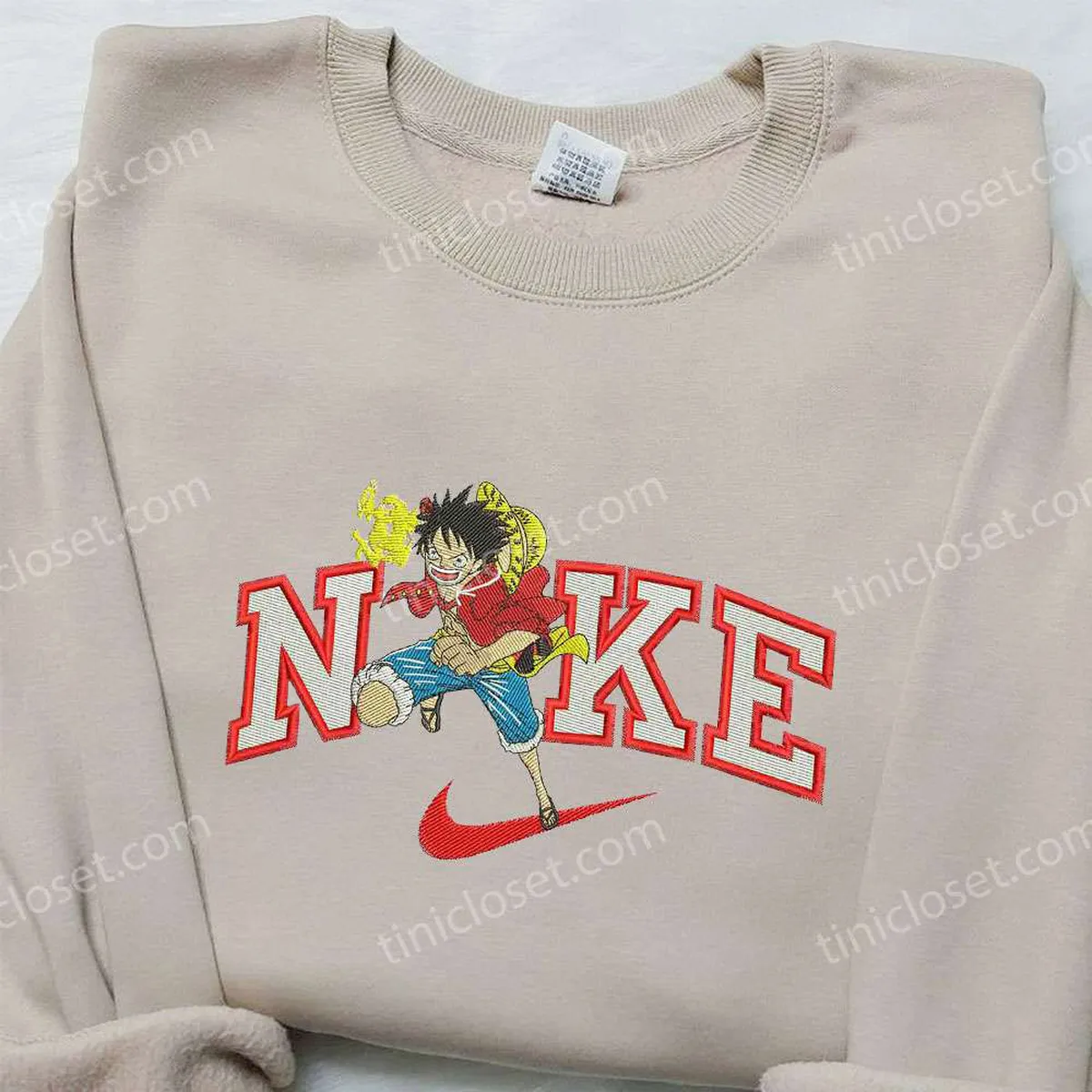 Luffy One Piece x Nike Embroidered Shirt, One Piece Embroidered Shirt, Nike Inspired Embroidered Shirt