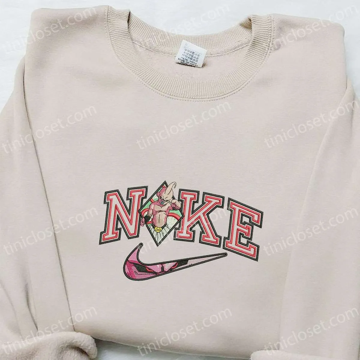 Majin Buu x Nike Embroidered Shirt, Dragon Ball Anime Embroidered Hoodie, Nike Inspired Embroidered Sweatshirt