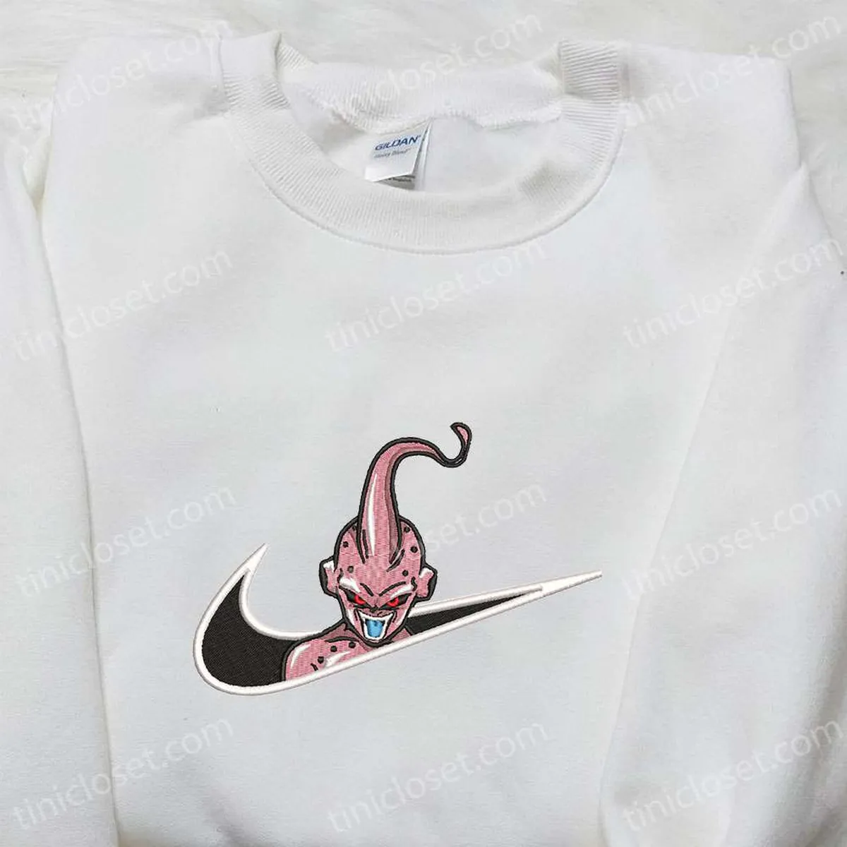 Majin Buu x Nike Swoosh Anime Embroidered Shirt, Dragon Ball Embroidered Shirt, Nike Inspired Embroidered Shirt