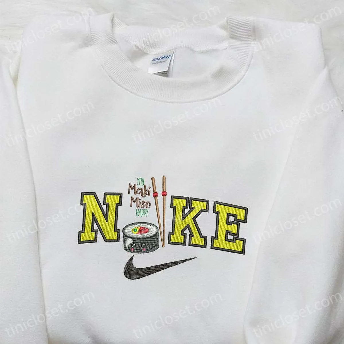 Maki Miso x Nike Embroidered Shirt, Favorite Food Embroidered Shirt, Nike Inspired Embroidered Shirt