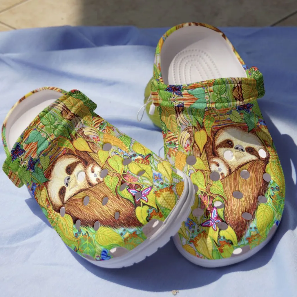 Mama Sloth And Baby In Jungle Gift For Lover Rubber Crocs Clog