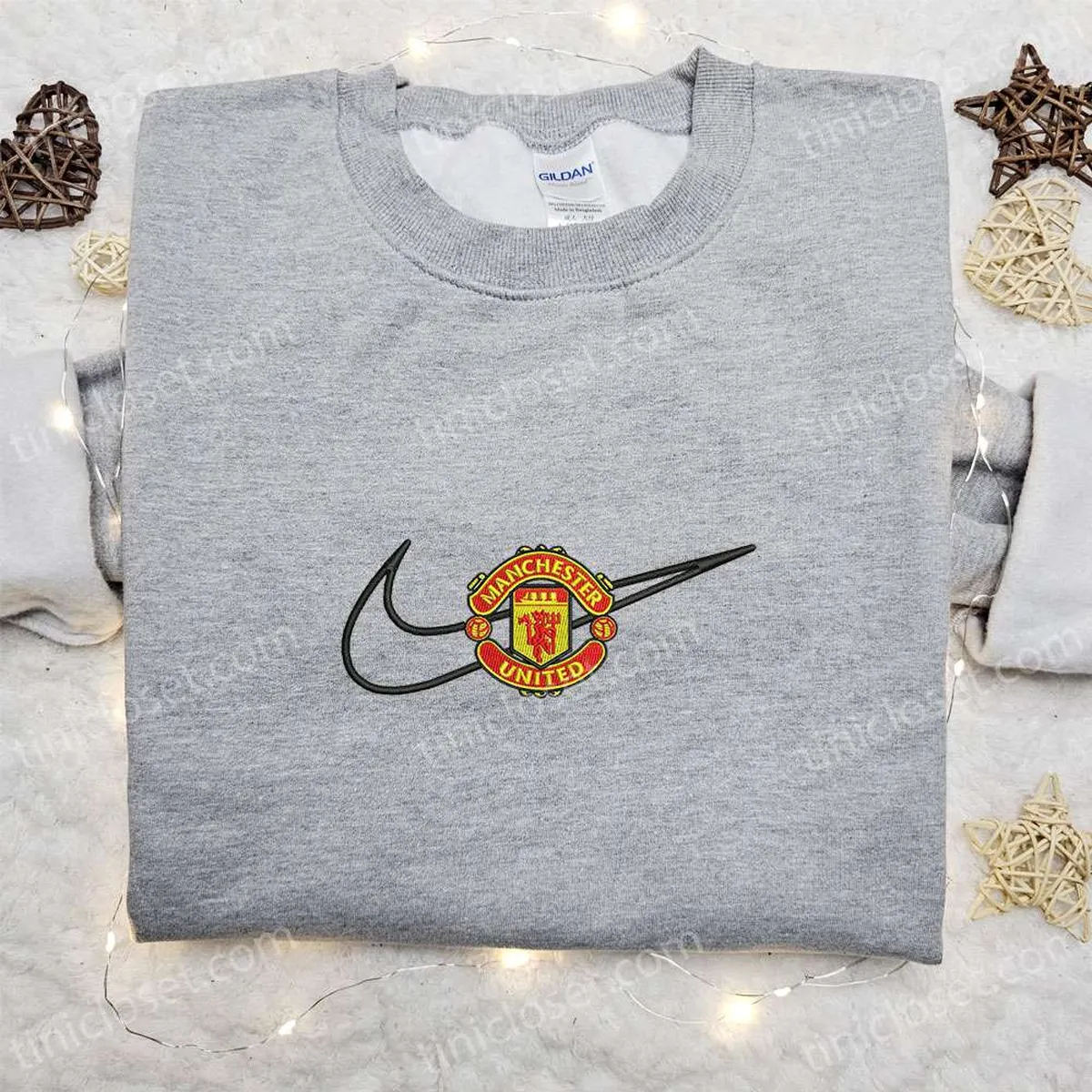 Manchester Logo x Nike Swoosh Embroidered Shirt, Sports Embroidered Hoodie, Best Gifts For Family