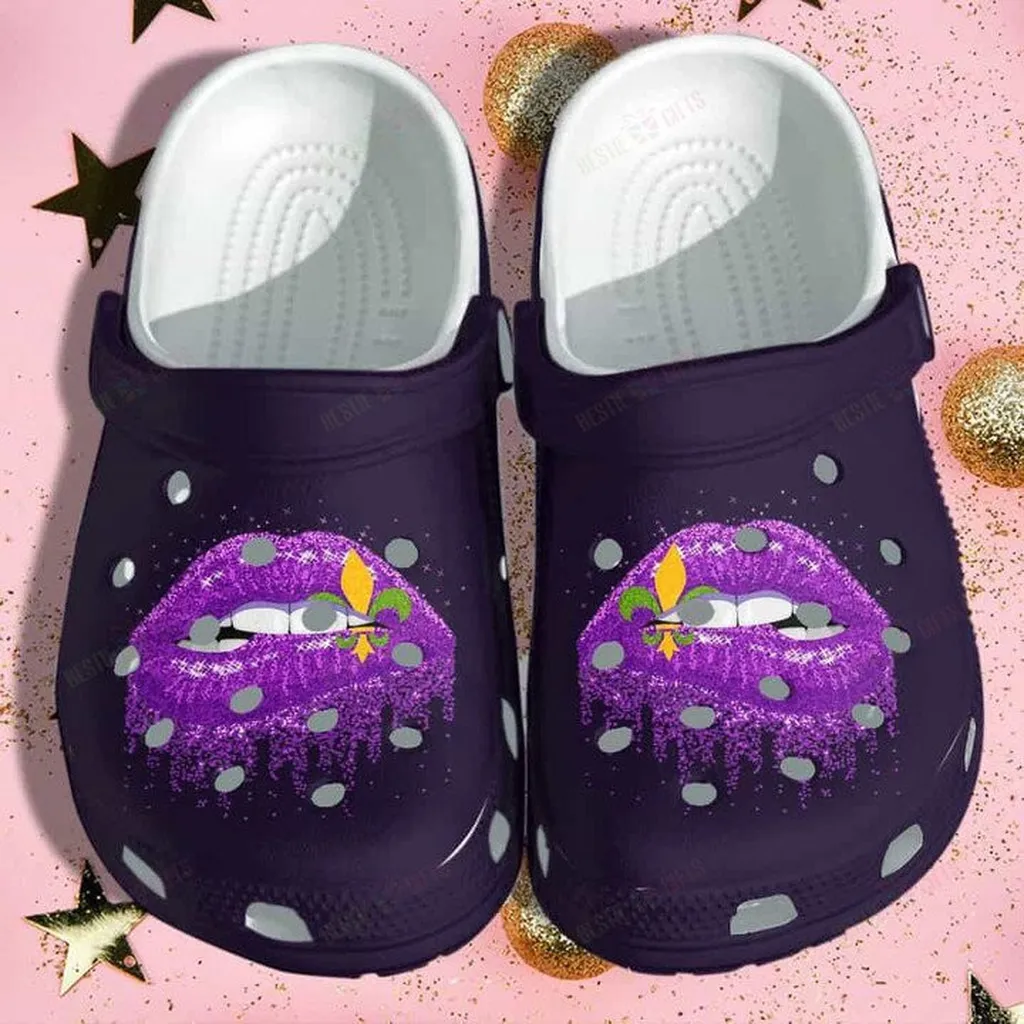 Mardi Gras Purple Lip Crocs Classic Clogs