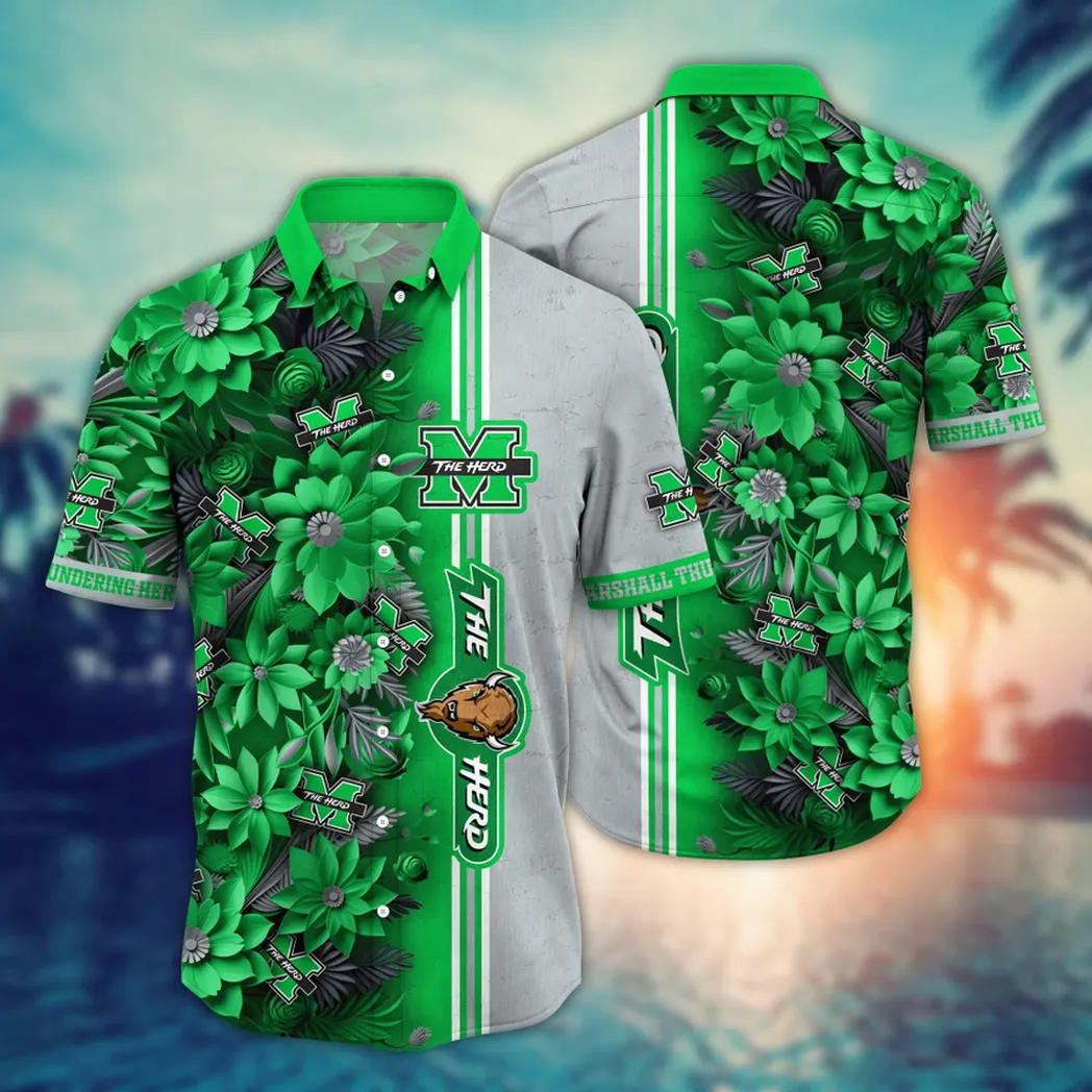 Marshall Thundering Herd NCAA Flower Aloha Hawaiian Shirt, Custom Summer Football Shirts VPHWA2451153240