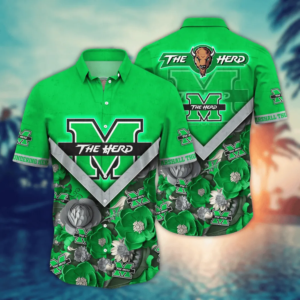 Marshall Thundering Herd NCAA Flower Aloha Hawaiian Shirt, Custom Summer Football Shirts VPHWA2451153753