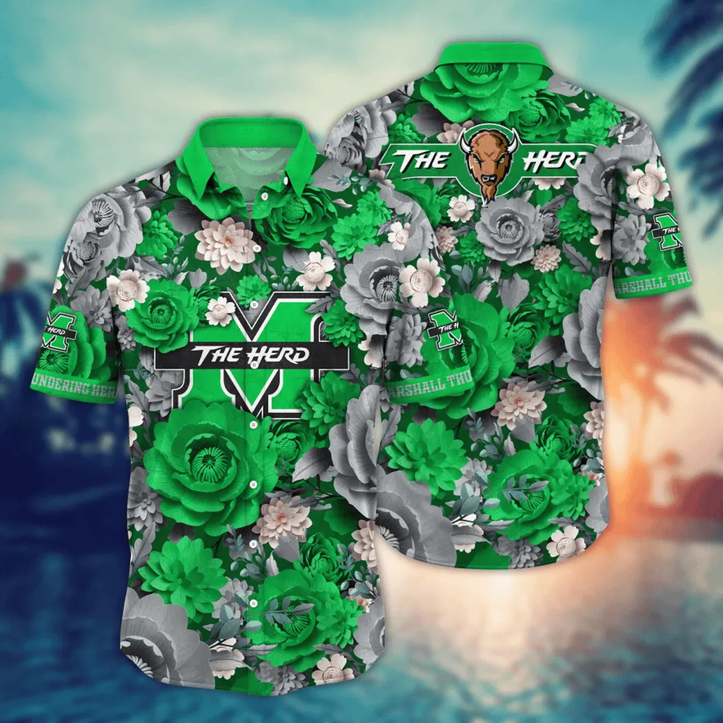 Marshall Thundering Herd NCAA Flower Aloha Hawaiian Shirt, Custom Summer Football Shirts VPHWA2451153762