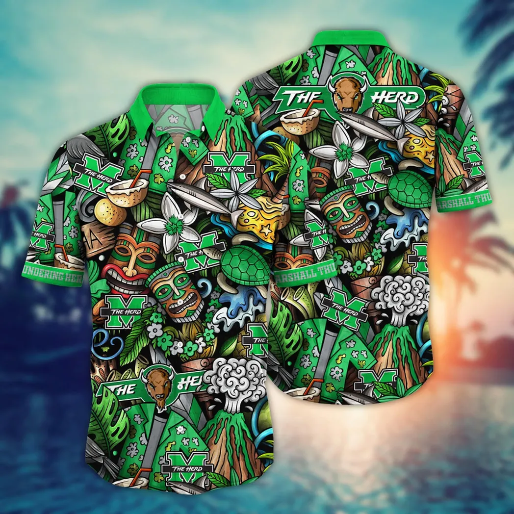 Marshall Thundering Herd NCAA Flower Aloha Hawaiian Shirt, Custom Summer Football Shirts VPHWA2451154288