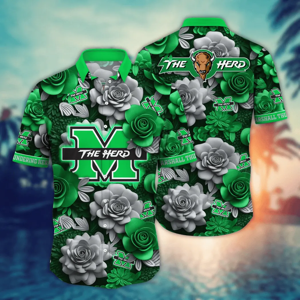 Marshall Thundering Herd NCAA Flower Aloha Hawaiian Shirt, Summer Football Shirts VPHWA2451153891