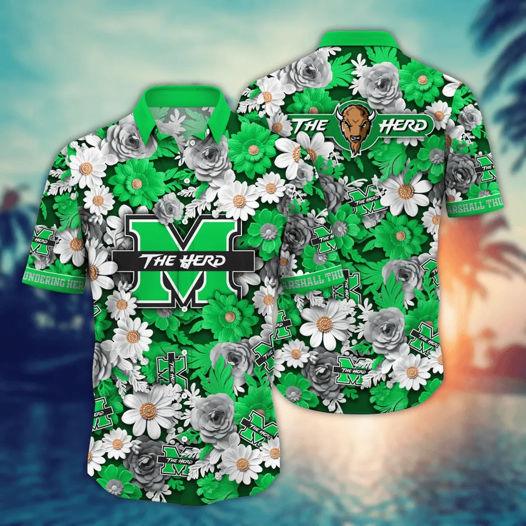 Marshall Thundering Herd NCAA Flower Aloha Hawaiian Shirt, Summer Football Shirts VPHWA2451154043