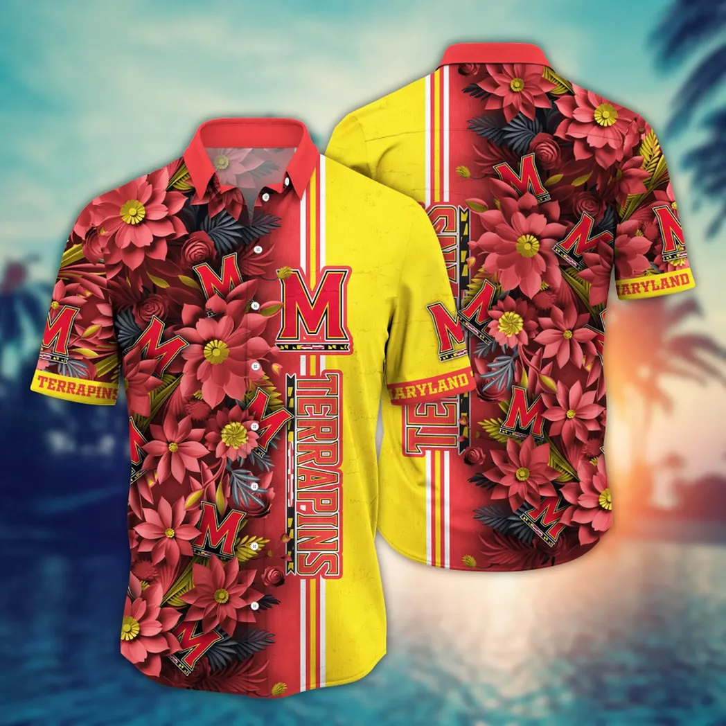Maryland Terrapins NCAA Flower Aloha Hawaiian Shirt, Custom Summer Football Shirts VPHWA2451153295