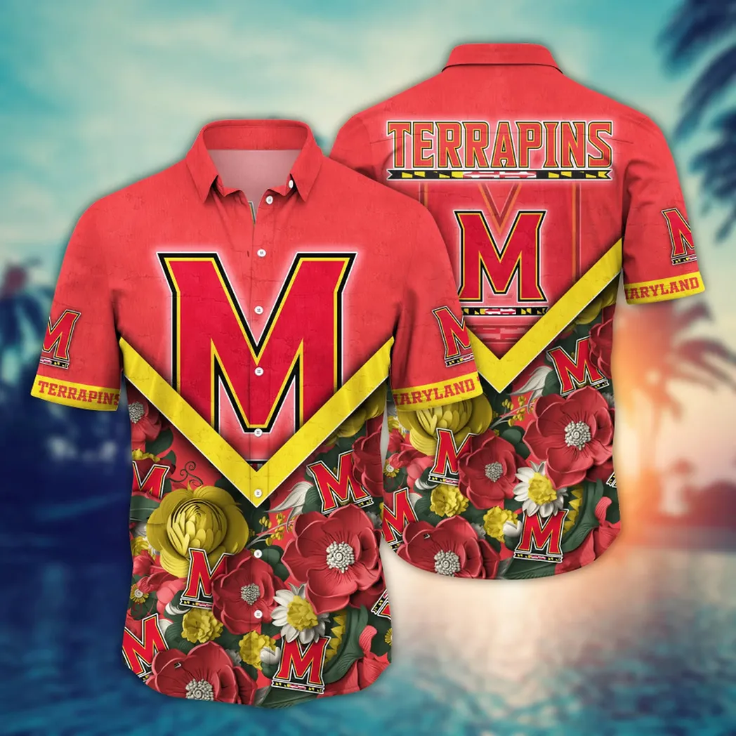 Maryland Terrapins NCAA Flower Aloha Hawaiian Shirt, Custom Summer Football Shirts VPHWA2451153708