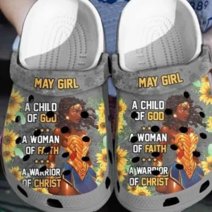 May Girl A Child Of God Birth Month Gift Back Girl Rubber Crocs Clog