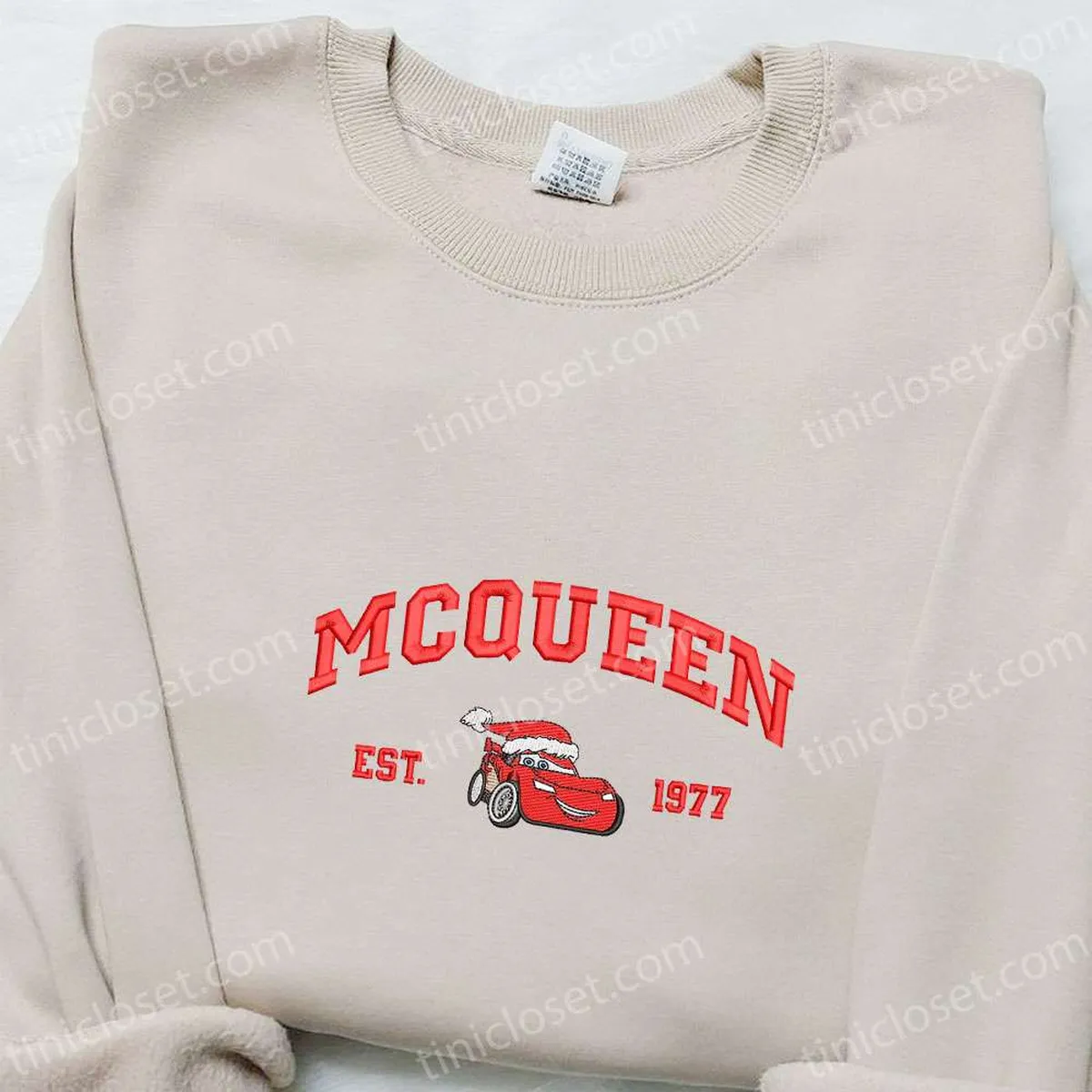 McQueen Est 1977 Xmas Embroidered Shirt, Disney Pixar Cars Embroidered Hoodie, Christmas Embroidered Sweatshirt