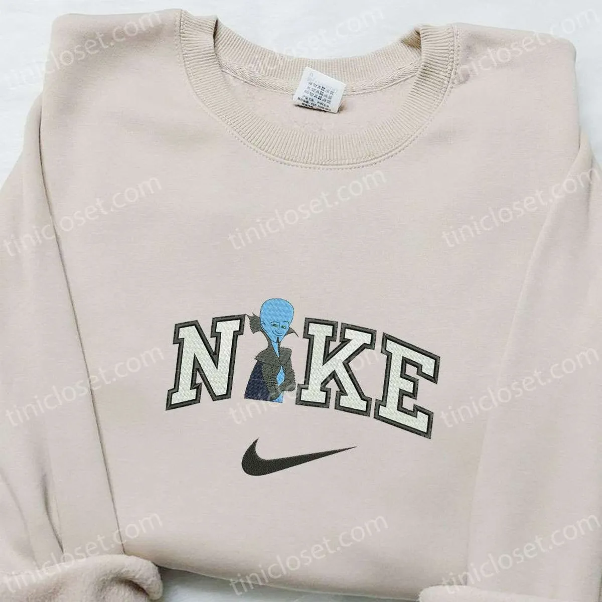 Megamind x Nike Embroidered Shirt, Cartoon Embroidered Hoodie, Nike Inspired Embroidered Sweatshirt