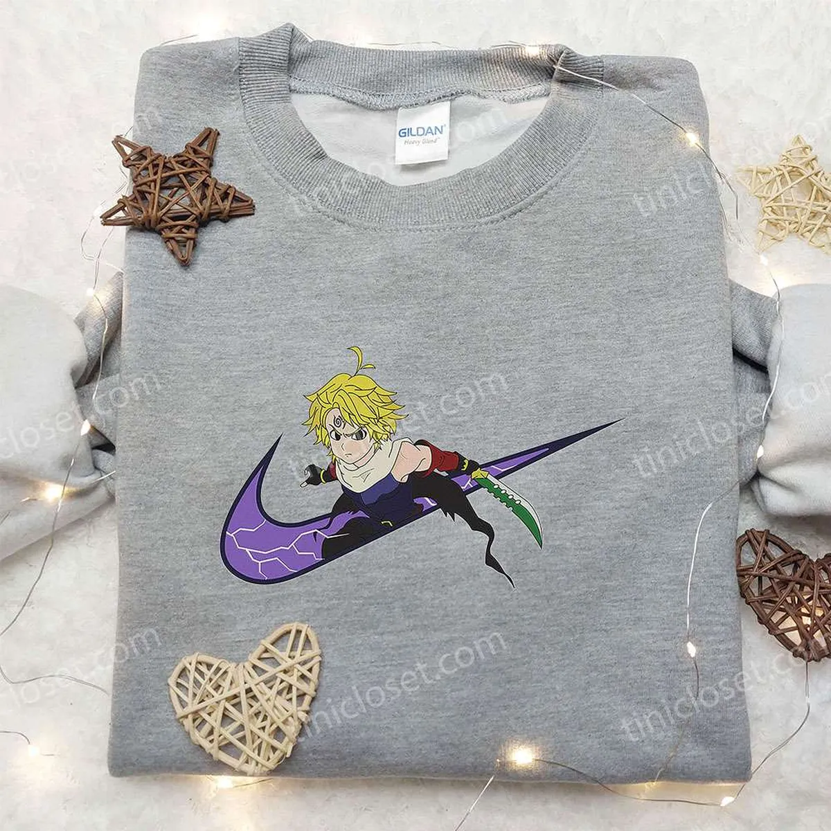 Meliodas x Nike Swoosh Anime Embroidered Hoodie, The Seven Deadly Sins Embroidered Shirt, Nike Inspired Embroidered Shirt