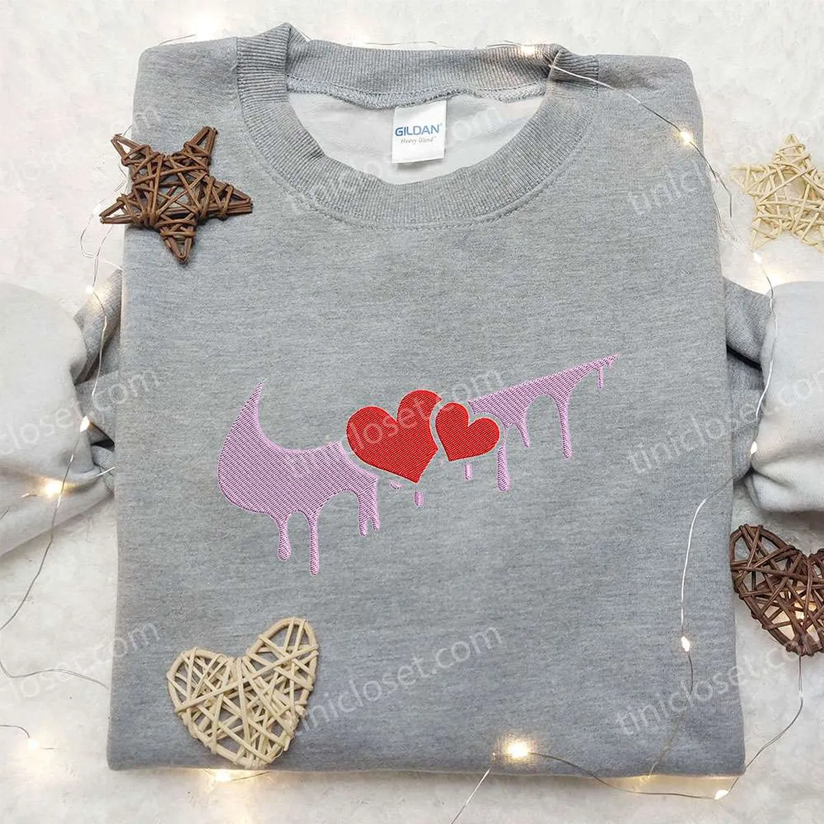 Melt Heart x Nike Embroidered Shirt, Valentine Embroidered Shirt, Custom Nike Embroidered Shirt